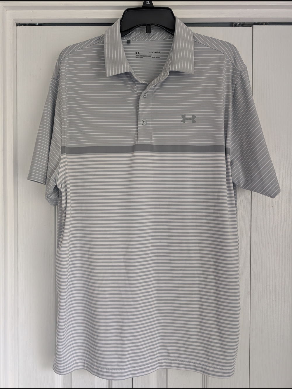 Under Armour Men’s Light Gray & White Striped Polo